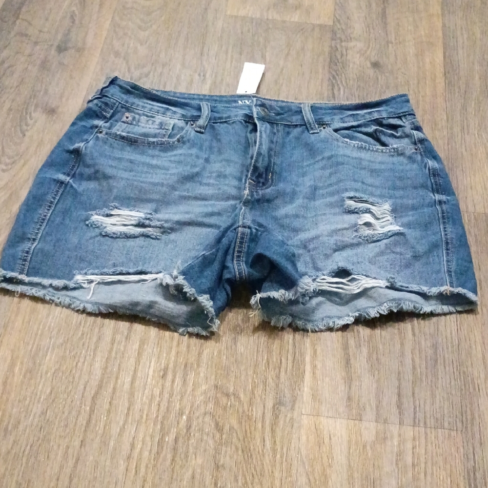 New York & Company Distressed Blue Denim Shorts